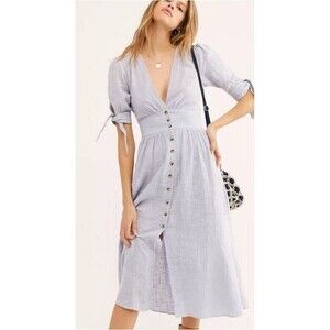 Free People Dress Small Blue Button Down Cotton Cottage Love of My Life Blue